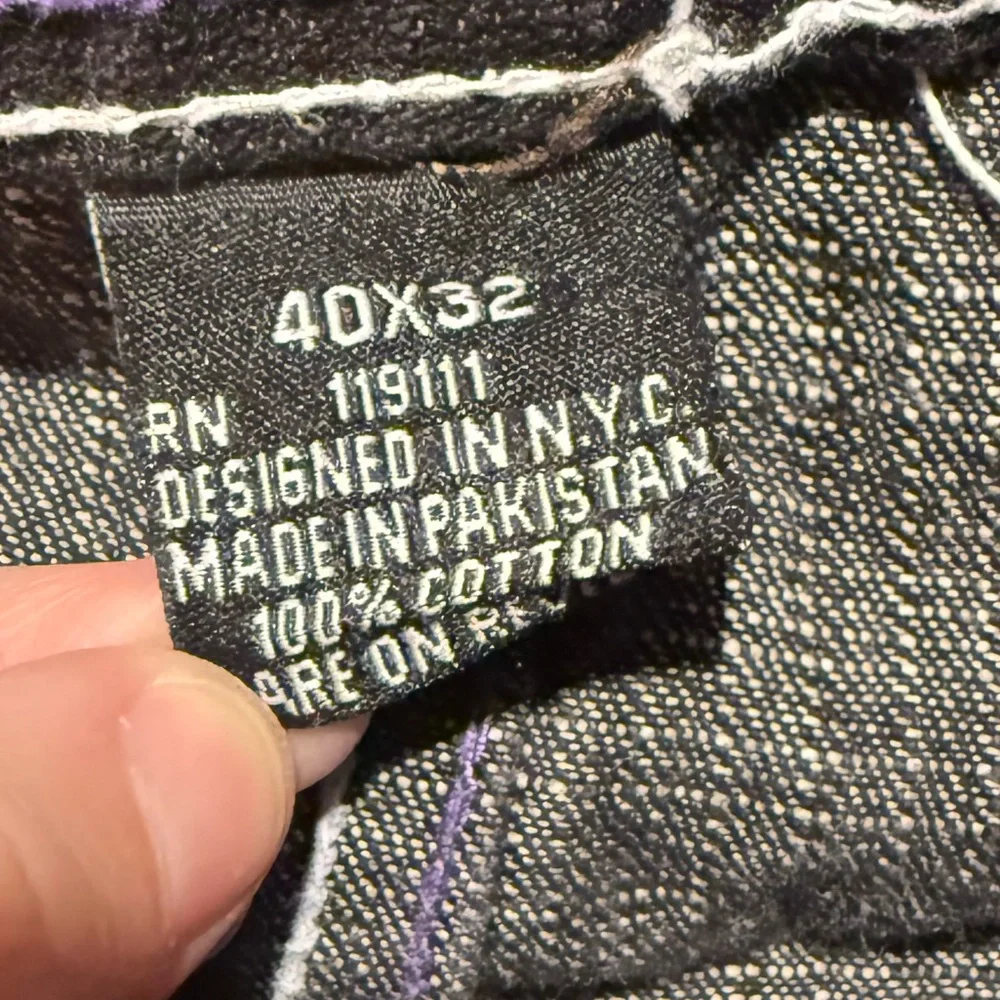 Risk Jean Co Vtg Jeans Mens 40x32 black gray baggy grunge purple stitching Y2K
